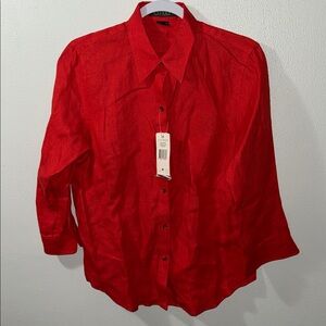 Lauren Ralph Lauren 100% linen button-down shirt. Three quarters sleeve size me